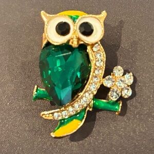 Colorful Crystal Owl Brooch NWT